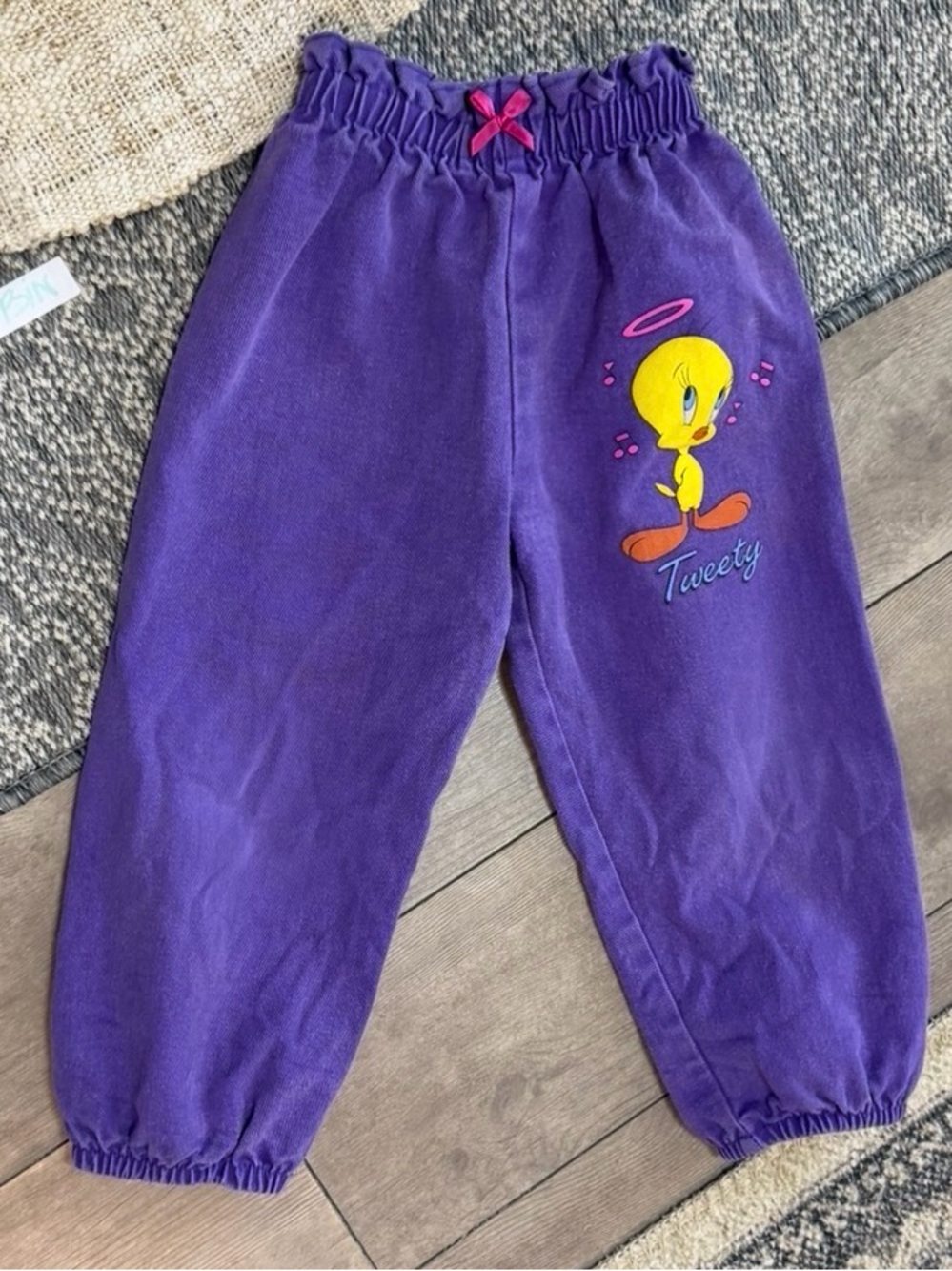 Vintage 1992 Looney Tunes Tweety Bird Purple hi rise Denim Jeans Girls 4 USA